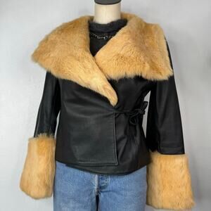 Leather and Fur Black Short Tie Leather Jacket Penny Lane Afghan Coat